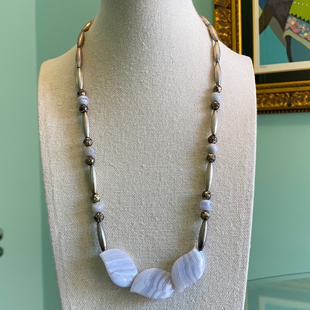 Vintage Silver and Blue, Lace Agate Necklace